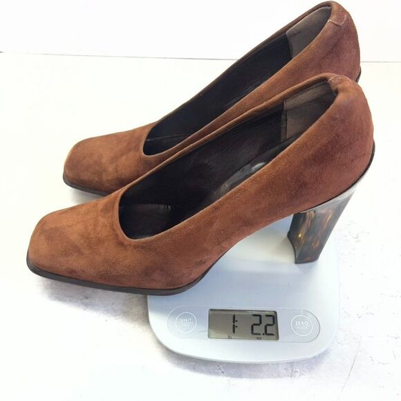 Via Spiga Square Toe Brown Suede Tortoise Lucite Heel Pumps Womens Size 10M - Picture 12 of 12